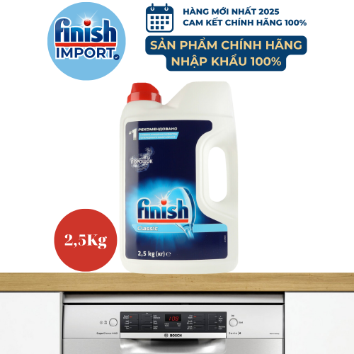 Hộp bột rửa chén Finish Classic 2,5Kg (Hương Nguyên Bản- 250 lần dùng) – (Dành cho máy rửa chén 7-8-9-10-12-13-14-15 bộ).